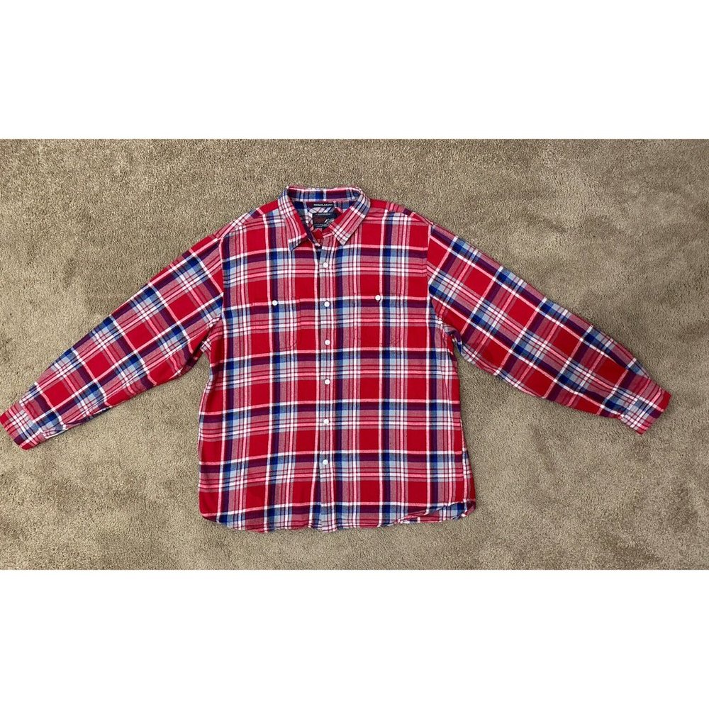 Old Navy Vintage Flannels Mens Red Plaid Button Up Front Adult XXLarge Pockets